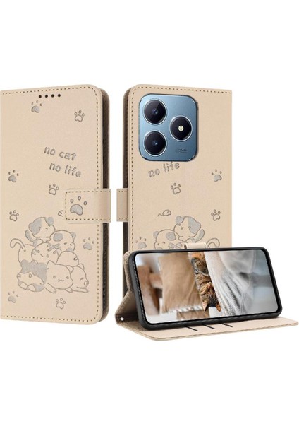 Realme Not 60 Için Flip Case Pu Deri Deri Cüzdan Sevimli Kedi Kartı (Yurt Dışından)
