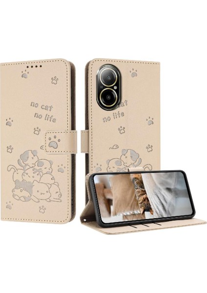 Realme C67 4g Pu Deri Kart Tutucu Kickstand Deri Kedi Için Flip Case (Yurt Dışından)