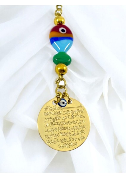 Renkli Cam Balık Metal Ayetel Kürsi Altın Renkli Araba Dikiz Ayna Süsü