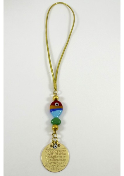 Renkli Cam Balık Metal Ayetel Kürsi Altın Renkli Araba Dikiz Ayna Süsü