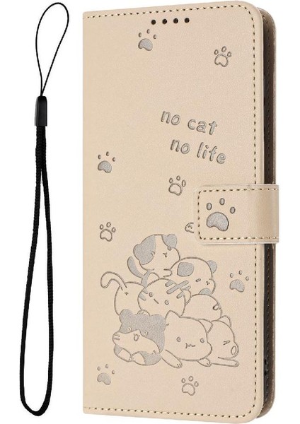 Realme C55 Sevimli Kedi Kart Tutucu Kickstand Pu Deri Için Flip Case (Yurt Dışından)