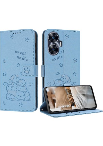Realme C55 Sevimli Kedi Kart Tutucu Kickstand Pu Deri Için Flip Case (Yurt Dışından)