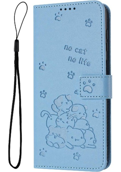Realme C55 Sevimli Kedi Kart Tutucu Kickstand Pu Deri Için Flip Case (Yurt Dışından)