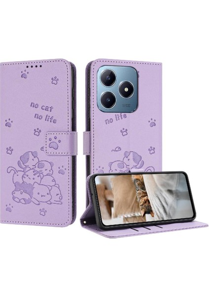 Realme C63 4g Pu Deri Sevimli Kedi Kart Tutucu Kickstand Için Flip Case (Yurt Dışından)