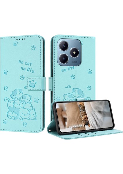 Realme C61 Deri Cüzdan Için Flip Case Sevimli Kedi Kart Tutucu Kickstand Pu (Yurt Dışından)