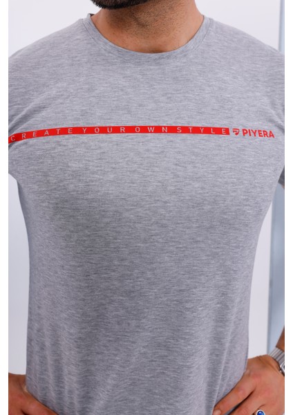 Erkek Battal Beden Amerikan Pike Kumaş Gri Bisiklet Yaka T-Shirt Alt-Üst Takımı - 133