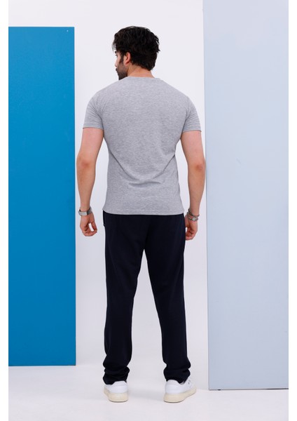 Erkek Battal Beden Amerikan Pike Kumaş Gri Bisiklet Yaka T-Shirt Alt-Üst Takımı - 133