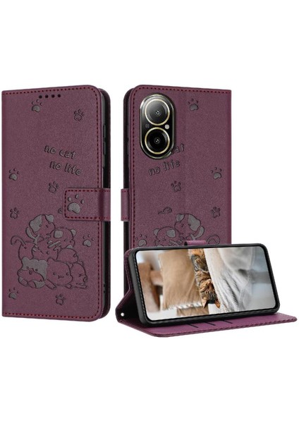 Realme C67 4g Pu Deri Kart Tutucu Kickstand Deri Kedi Için Flip Case (Yurt Dışından)