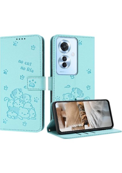 Oppo Flip 11F 5g Için Flip Case Pu Deri Sevimli Kedi Deri Cüzdan Kart (Yurt Dışından)