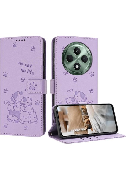 Oppo Oppo 12F 5g Için Flip Case Deri Cüzdan Pu Deri Sevimli Kedi Kartı (Yurt Dışından)