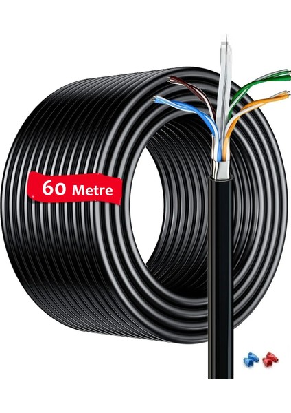 60 Metre Dış Ortam Cat6 Kablo Dış Mekan İnternet Kablo 2 Katlı Kablo Outdoor High Speed