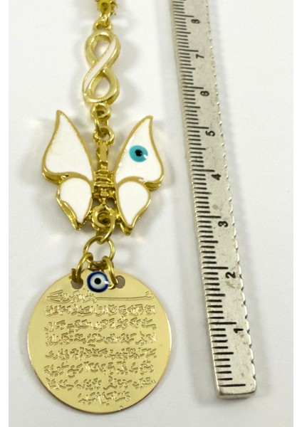 Mineli Beyaz Kelebek Metal Ayetel Kürsi Altın Renkli Araba Dikiz Ayna Süsü modelleri