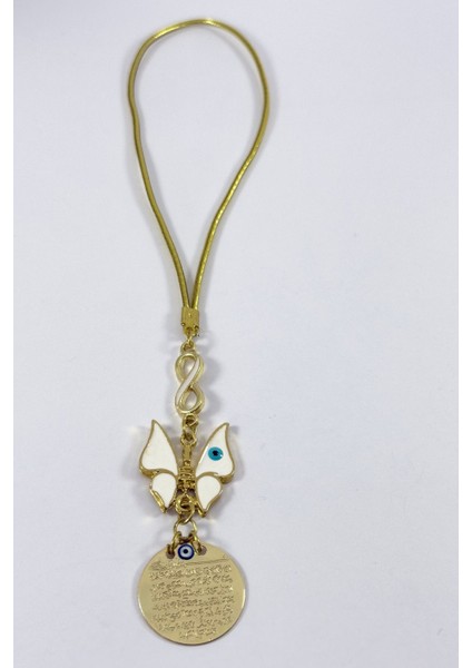 Mineli Beyaz Kelebek Metal Ayetel Kürsi Altın Renkli Araba Dikiz Ayna Süsü