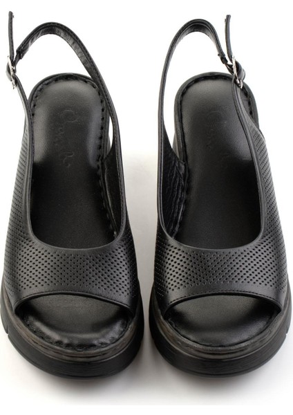 Siyah Leather Kadın Sandalet K05299112603