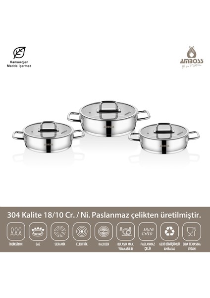 6 Parça Paslanmaz Çelik Cam Kapaklı Sahan Seti fiyatları