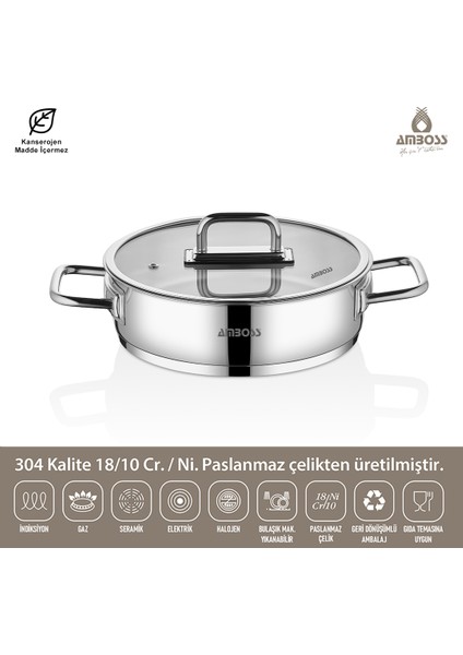 Paslanmaz Çelik Cam Kapaklı Basık Tencere 30x8 cm fiyatları