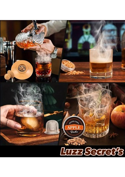 Kokteyl & Viski Tütsüleme Set. 4 Farklı Tat. Doğal ithal Ahşap Tütsü & Torch Alev Çakmak Hediyeli