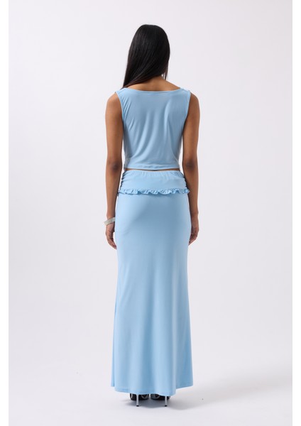 Degaje Yaka Mavi Crop indirimleri