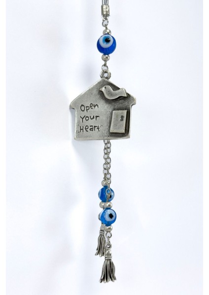 El Yapımı Cam Nazar Boncuklu Metal Eskitme Ev Salkım Nazarlı Araba Dikiz Ayna Süsü