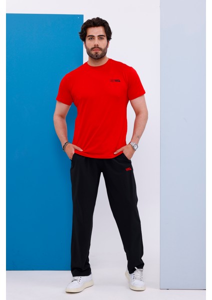 Erkek Battal Beden Kırmızı Bisiklet Yaka T-Shirt Alt-Üst Takımı - 101