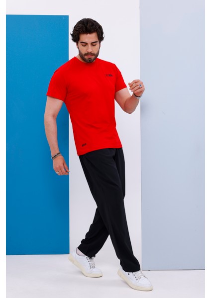 Erkek Battal Beden Kırmızı Bisiklet Yaka T-Shirt Alt-Üst Takımı - 101