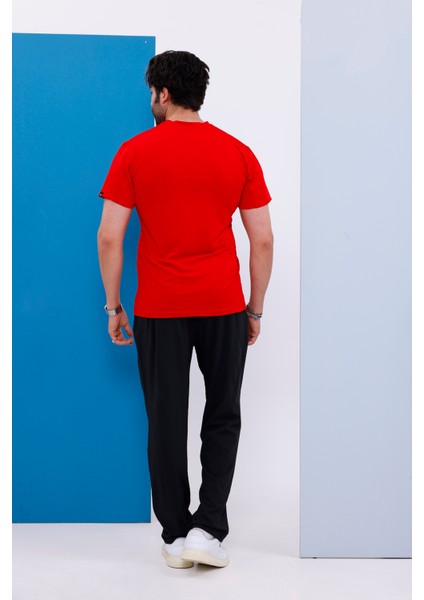Erkek Battal Beden Kırmızı Bisiklet Yaka T-Shirt Alt-Üst Takımı - 101