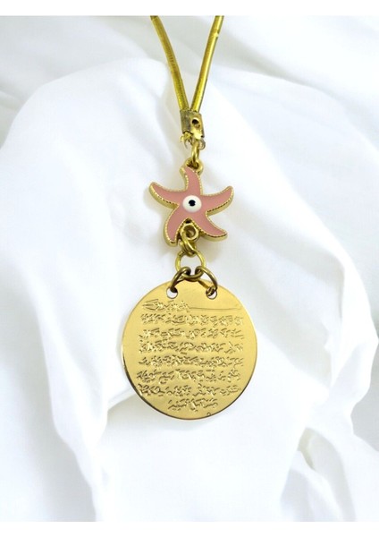 Pembe Deniz Yıldızı Metal Ayetel Kürsi Altın Renkli Araba Dikiz Ayna Süsü