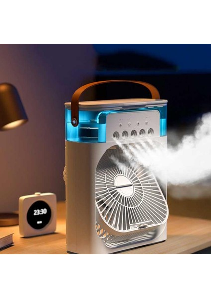 Minimalist Beyaz Taşınabilir Nemlendiricili Vantilatör – LED Gece Lambası ve Sessiz Çalışma fiyatları
