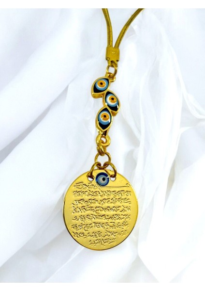 Mineli Nazarlı Salkım Nazar Boncuklu Metal Ayetel Kürsi Altın Renkli Araba Dikiz Ayna Süsü