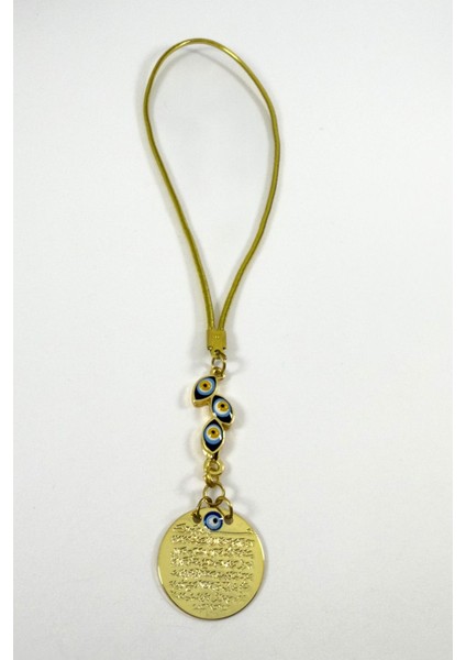 Mineli Nazarlı Salkım Nazar Boncuklu Metal Ayetel Kürsi Altın Renkli Araba Dikiz Ayna Süsü