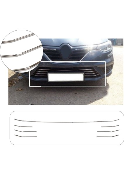 Renault Megane 4 Uyumlu 2016-2020 Krom Ön Tampon Çıtası Ve Ön Panjur Set 12 Parça Paslanmaz Çelik