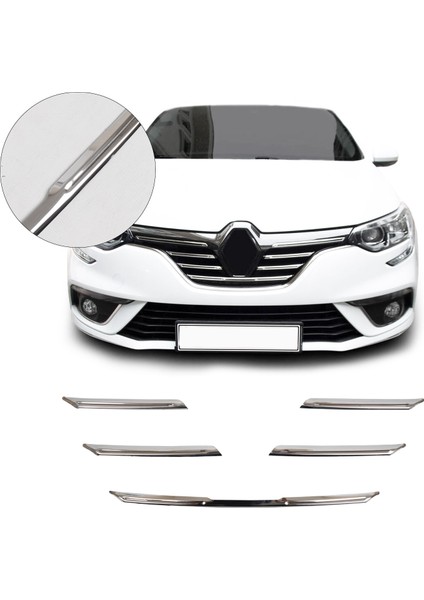Renault Megane 4 Uyumlu 2016-2020 Krom Ön Tampon Çıtası Ve Ön Panjur Set 12 Parça Paslanmaz Çelik