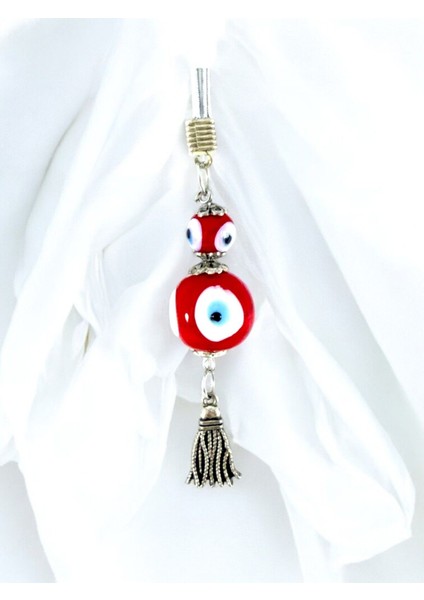 Metal Püsküllü El Yapımı Cam Nazar Boncuk Araba Dikiz Ayna Süsü