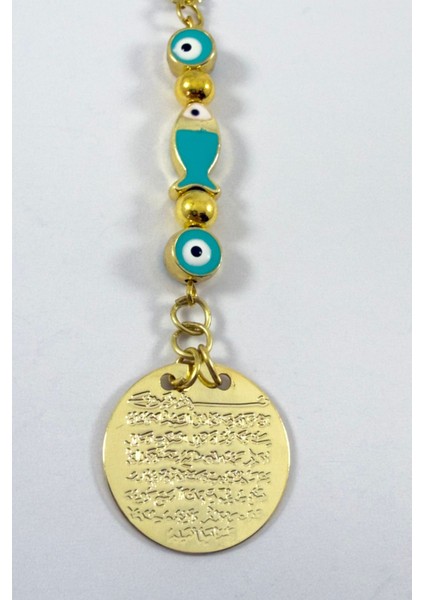 Turkuaz Nazar Boncuklu Balık Metal Ayetel Kürsi Altın Renkli Araba Dikiz Ayna Süsü fiyatları