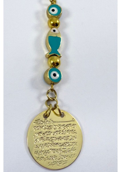 Turkuaz Nazar Boncuklu Balık Metal Ayetel Kürsi Altın Renkli Araba Dikiz Ayna Süsü modelleri