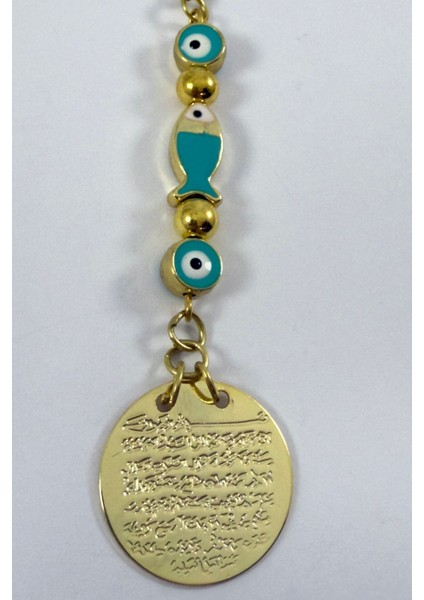 Turkuaz Nazar Boncuklu Balık Metal Ayetel Kürsi Altın Renkli Araba Dikiz Ayna Süsü fırsatları