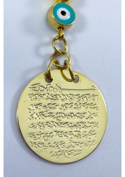 Turkuaz Nazar Boncuklu Balık Metal Ayetel Kürsi Altın Renkli Araba Dikiz Ayna Süsü