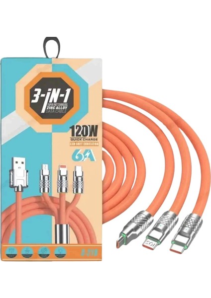 Çoklu Şarj Kablosu USB Type-C Ios Uyumlu 120W Hızlı Şarj Kablosu