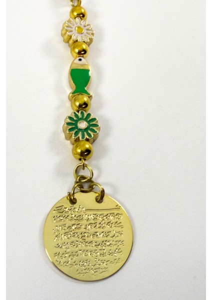 Papatya Yeşil Balık Metal Ayetel Kürsi Altın Renkli Araba Dikiz Ayna Süsü