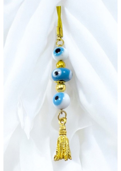 Beyaz ve Mavi Cam Nazar Boncuklu Araba Dikiz Ayna Süsü, El Yapımı Yeni Araba Hediyesi