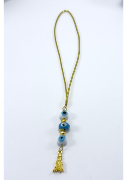 Beyaz ve Mavi Cam Nazar Boncuklu Araba Dikiz Ayna Süsü, El Yapımı Yeni Araba Hediyesi