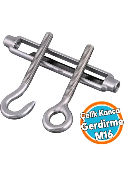 (1 Adet) Çelik Kanca Yük Halat Gerdirme Germe Gergi Galvanizli Paslanmaz M16 Yüksek Dirençli Aparatı
