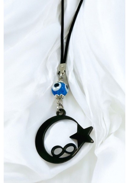 Lacivert El Yapımı Cam Nazar Boncuklu Ay Yıldız Araba Dikiz Ayna Süsü, Yeni Araba Hediyesi