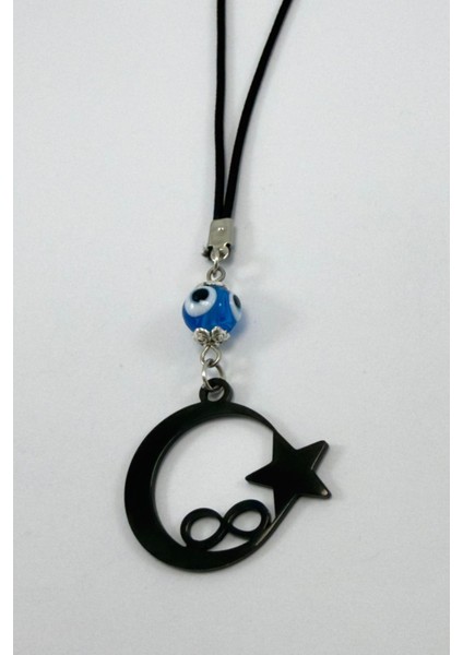 Lacivert El Yapımı Cam Nazar Boncuklu Ay Yıldız Araba Dikiz Ayna Süsü, Yeni Araba Hediyesi