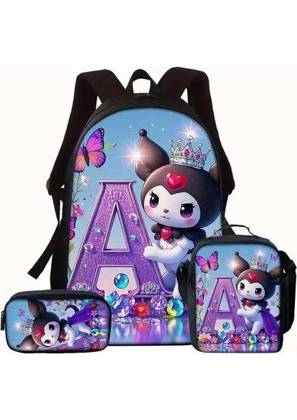 3 Parçalı Set Kuromi Okul Çantası Postacı Çantası Kalem Kutusu (Yurt Dışından)