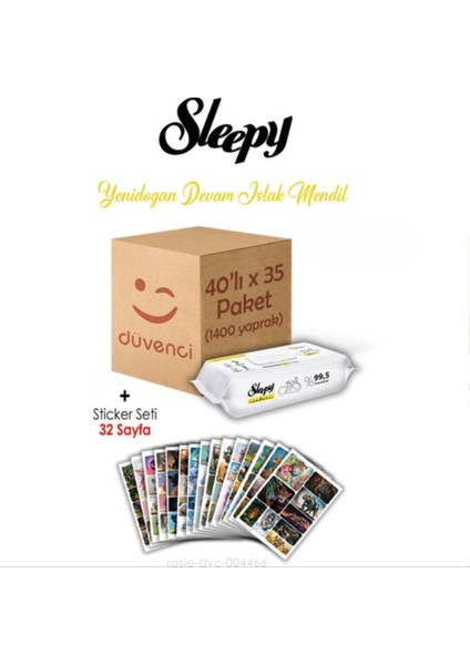 Yenidoğan Devam Islak Havlu 40X35 (1400 Yaprak) ve Sticker Seti 32 Sayfa