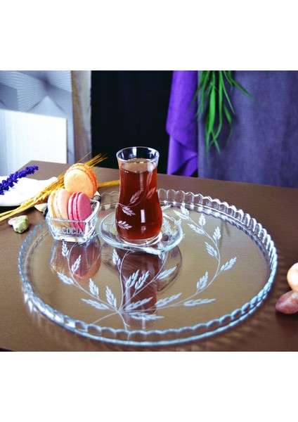 Yuvarlak Cam Pasta ve Sunum Tepsisi Sürgün Desenli fiyatları