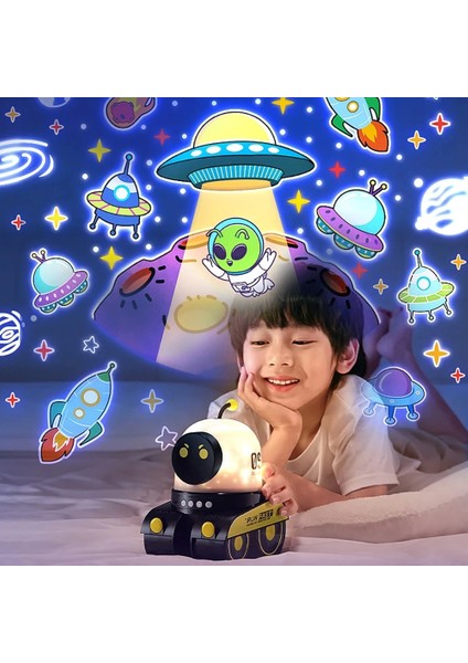Çocuklar Için Eğitici ve Eğlenceli Robot Temali Projektör Gece Lambasi