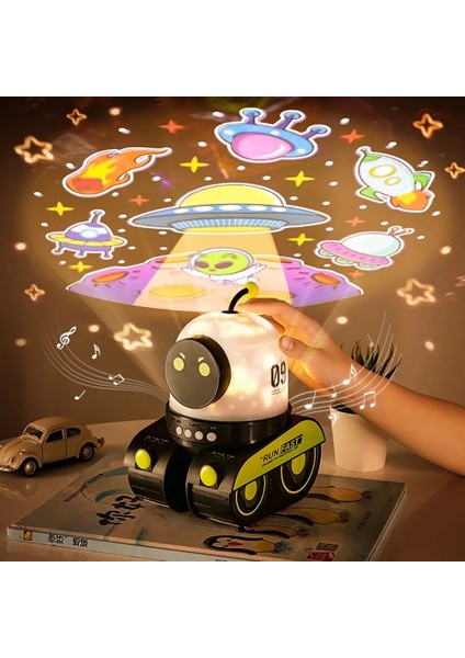 Çocuklar Için Eğitici ve Eğlenceli Robot Temali Projektör Gece Lambasi