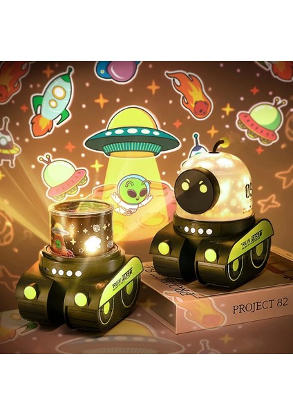 Çocuklar Için Eğitici ve Eğlenceli Robot Temali Projektör Gece Lambasi